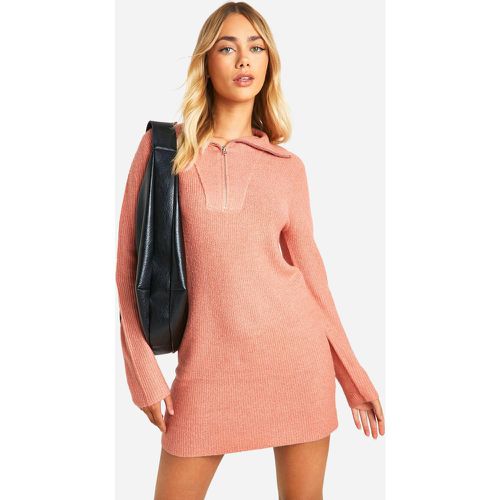 Vestido Jersey De Punto Y Canalé Suave Con Cremallera A La Mitad Y Cuello - boohoo - Modalova