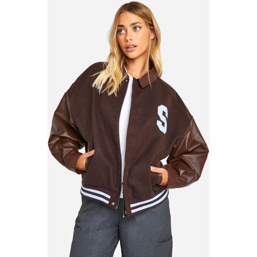 Chaqueta Bomber Oversize Con Mangas De Cuero Sintético - boohoo - Modalova