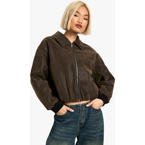 Giacca Bomber in pelle sintetica effetto vintage - boohoo - Modalova