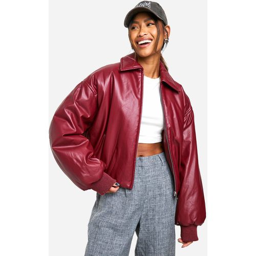 Chaqueta Bomber De Cuero Sintético Acolchada - boohoo - Modalova