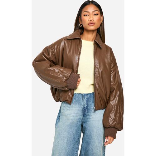 Chaqueta Bomber De Cuero Sintético Acolchada - boohoo - Modalova