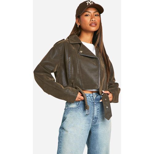 Giacca corta stile Biker effetto vintage - boohoo - Modalova