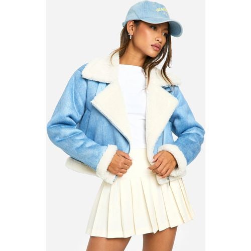 Giacca da aviatore corta effetto denim - boohoo - Modalova