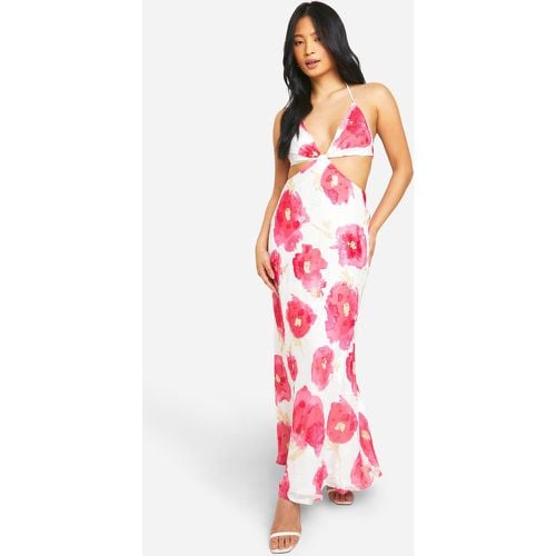 Vestito maxi Petite in jacquard di chiffon a fiori con cut-out - boohoo - Modalova