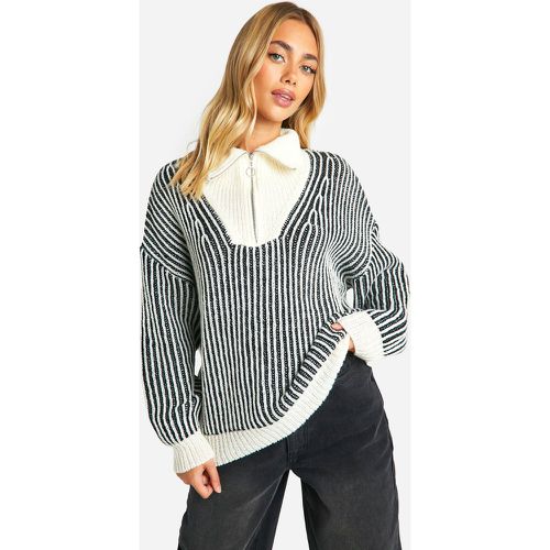 Jersey Grueso Con Cuello Alto Y Rayas A Dos Tonos - boohoo - Modalova