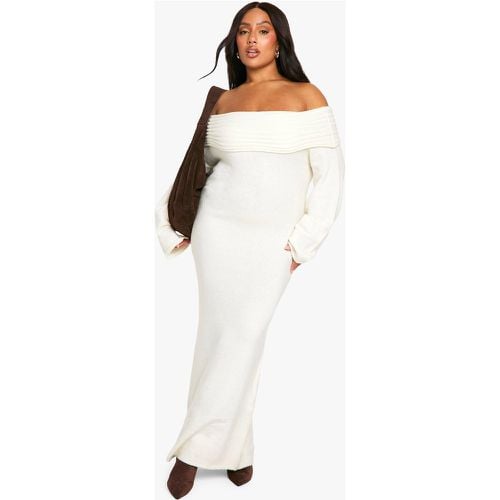 Vestito in maglia morbida Plus Size oversize a coste con scollo Bardot e scollo Bardot - boohoo - Modalova