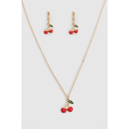 Set orecchini & collana con ciliegia - boohoo - Modalova