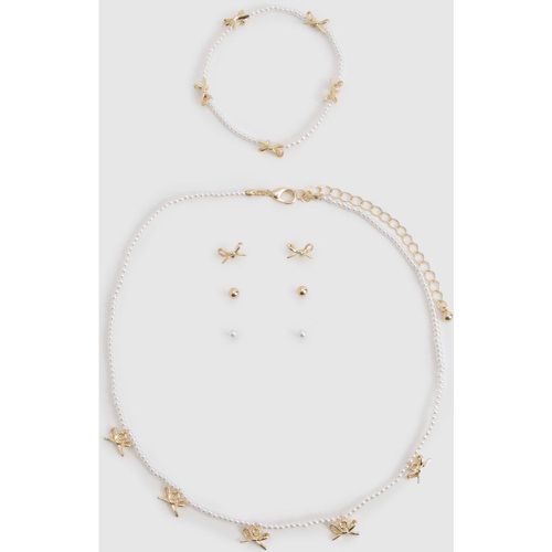 Pearl & Bow Detail Jewellery Set - boohoo - Modalova