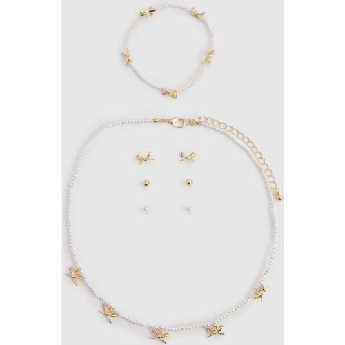 Set di gioielli con perle e fiocco - boohoo - Modalova