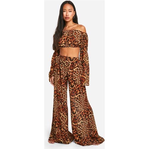 Pantalón Para La Playa Palazzo De Pernera Ancha Con Estampado De Leopardo - boohoo - Modalova