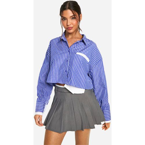 Camisa Recta Con Rayas Y Bolsillos En Contraste - boohoo - Modalova