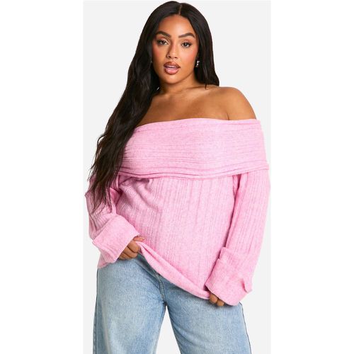 Maglione lungo Plus Size a coste con scollo Bardot e scollo - boohoo - Modalova