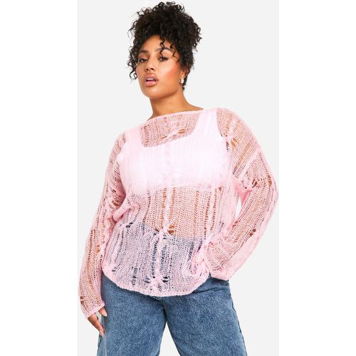 Maglione Plus Size oversize semi-trasparente con dettagli intrecciati - boohoo - Modalova