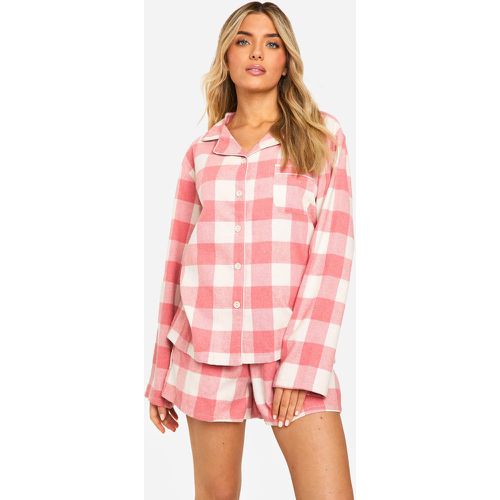 Pijama Oversize De Franela Con Pantalón Corto Y Estampado De Cuadros - boohoo - Modalova