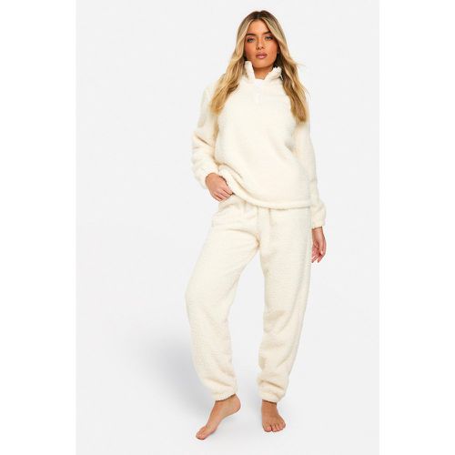 Set felpa in fleece bouclé con zip & pantaloni tuta - boohoo - Modalova