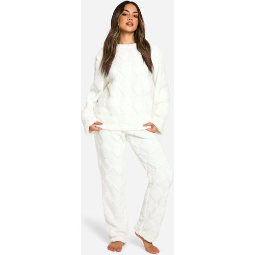 Set da casa in fleece con incisioni & set da casa a gamba ampia - boohoo - Modalova