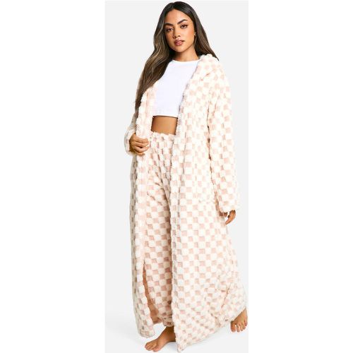 Vestaglia maxi in fleece a scacchi rosa confetto - boohoo - Modalova