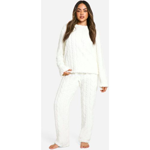 Set Loungewear da casa in fleece intrecciata - felpa & pantaloni - boohoo - Modalova