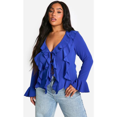 Blusa Plus Con Volante Doble, Azul - boohoo - Modalova