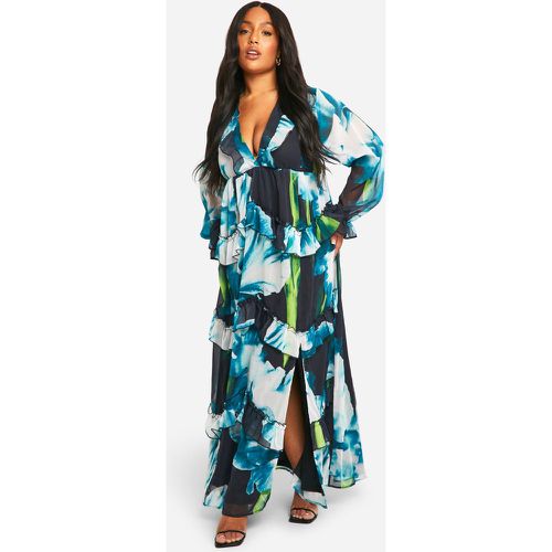 Plus Floral Frill Plunge Ruffle Maxi Dress - boohoo - Modalova