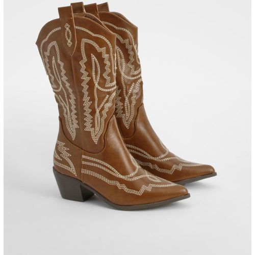 Contrast Stitching Western Cowboy Boots - boohoo - Modalova