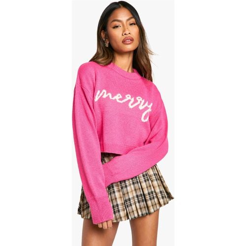 Maglione natalizio corto con slogan Merry - boohoo - Modalova