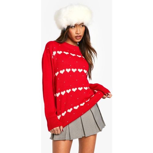 Jersey Oversize Navideño Con Estampado De Corazones - boohoo - Modalova