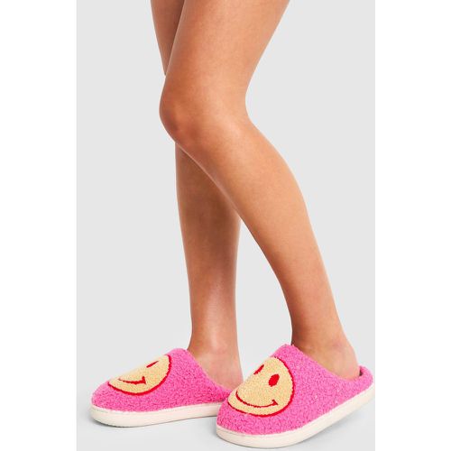 Zapatillas Para Estar En Casa De Borreguito Rosa Con Cara Feliz - boohoo - Modalova