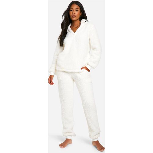 Set Tall felpa in fleece morbida con colletto & pantaloni tuta - boohoo - Modalova