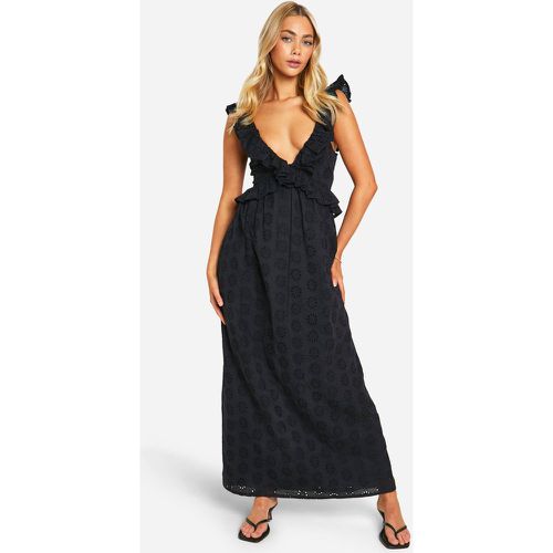 Vestido Maxi Escotado De Bordado Inglés Con Volante - boohoo - Modalova