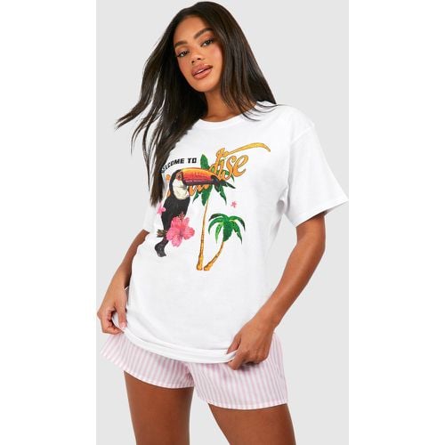 T-shirt oversize in cotone con stampa Welcome To Paradise - boohoo - Modalova