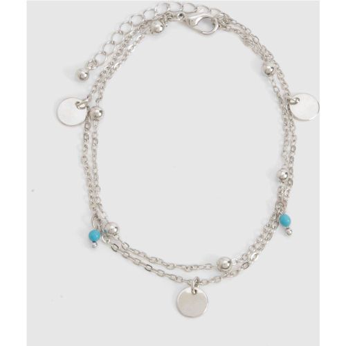 Silver Double Layered Anklet, Gris - boohoo - Modalova