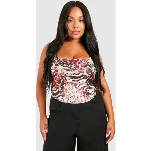 Top a corsetto Plus Size in bengalina mista con stampa leopardata - boohoo - Modalova