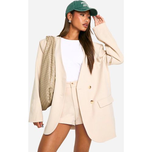 Blazer rilassato in mélange senza colletto - boohoo - Modalova