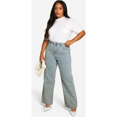 Jeans a gamba ampia Plus Size con perle - boohoo - Modalova