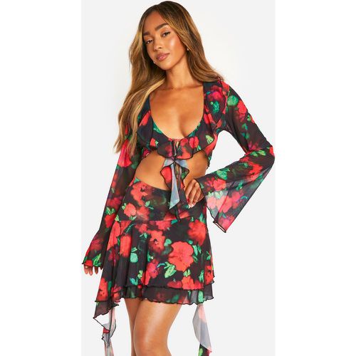 Falda Para La Playa Con Volante Y Estampado De Flores - boohoo - Modalova