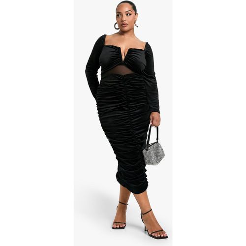 Vestito midi Plus Size a maniche lunghe in velluto semi-trasparente con dettagli - boohoo - Modalova