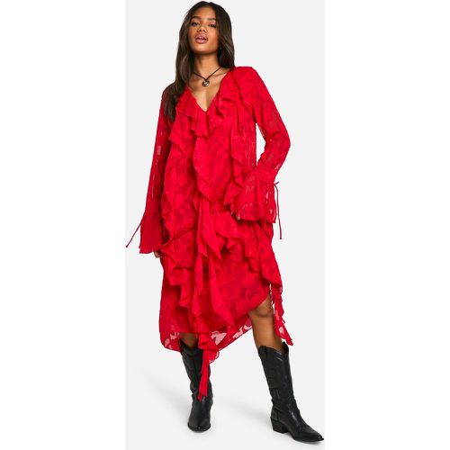 Vestito longuette arricciato a fiori in burnout - boohoo - Modalova