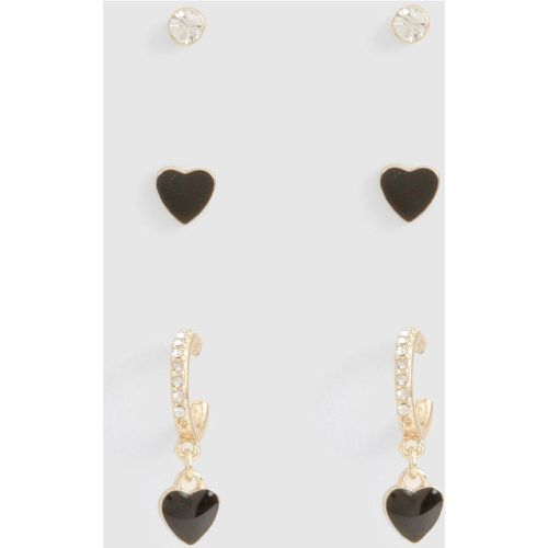 Pack De 3 Pendientes Con Corazón Esmaltado - boohoo - Modalova