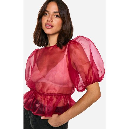 Top in organza con laccetti sul retro e maniche a sbuffo - boohoo - Modalova