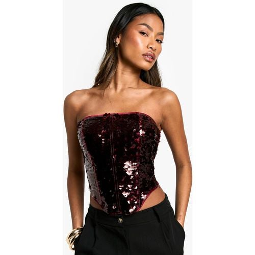 Top a corsetto Premium con paillettes, laccetti sul retro - boohoo - Modalova