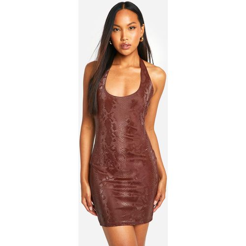 Vestido Mini De Cuero Sintético Con Escote Halter Y Estampado De Serpiente - boohoo - Modalova