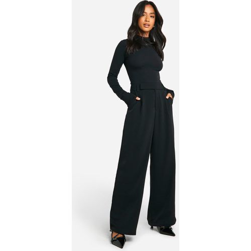 Pantaloni dritti Petite, Nero - boohoo - Modalova