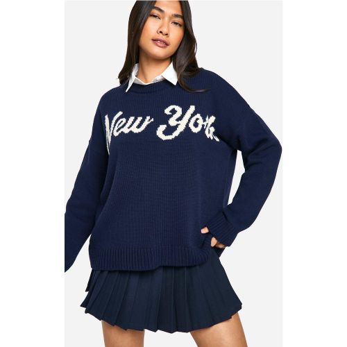 Jersey Oversize De Punto Con Cuello De Caja Y Estampado De New York - boohoo - Modalova