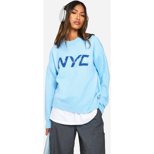 Jersey Oversize De Punto Con Cuello De Caja Y Estampado Nyc - boohoo - Modalova