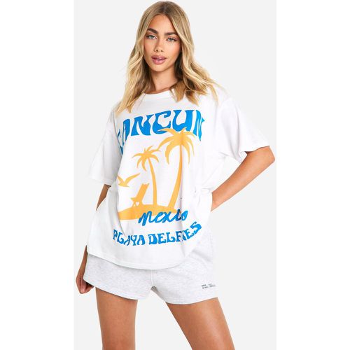 T-shirt oversize con stampa di slogan Cancun Mexico - boohoo - Modalova