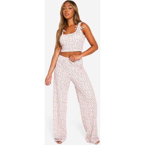 Pijama De Pantalón Y Camiseta Sin Mangas Con Estampado De Florecillas - boohoo - Modalova