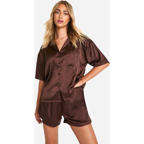 Pijama Corto De Raso Color Chocolate - boohoo - Modalova