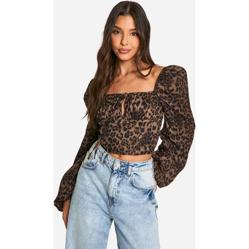 Top Estilo Mesonera Estilo Corsé Con Mangas Abullonadas Y Estampado De Leopardo - boohoo - Modalova