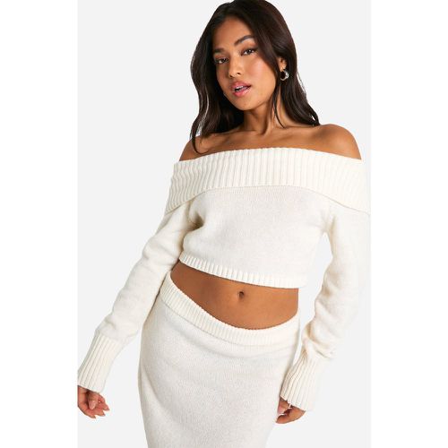 Jersey Petite Crop De Punto Con Escote Bardot - boohoo - Modalova